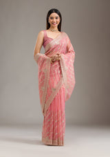 Women's Pink Zariwork Art Silk Saree