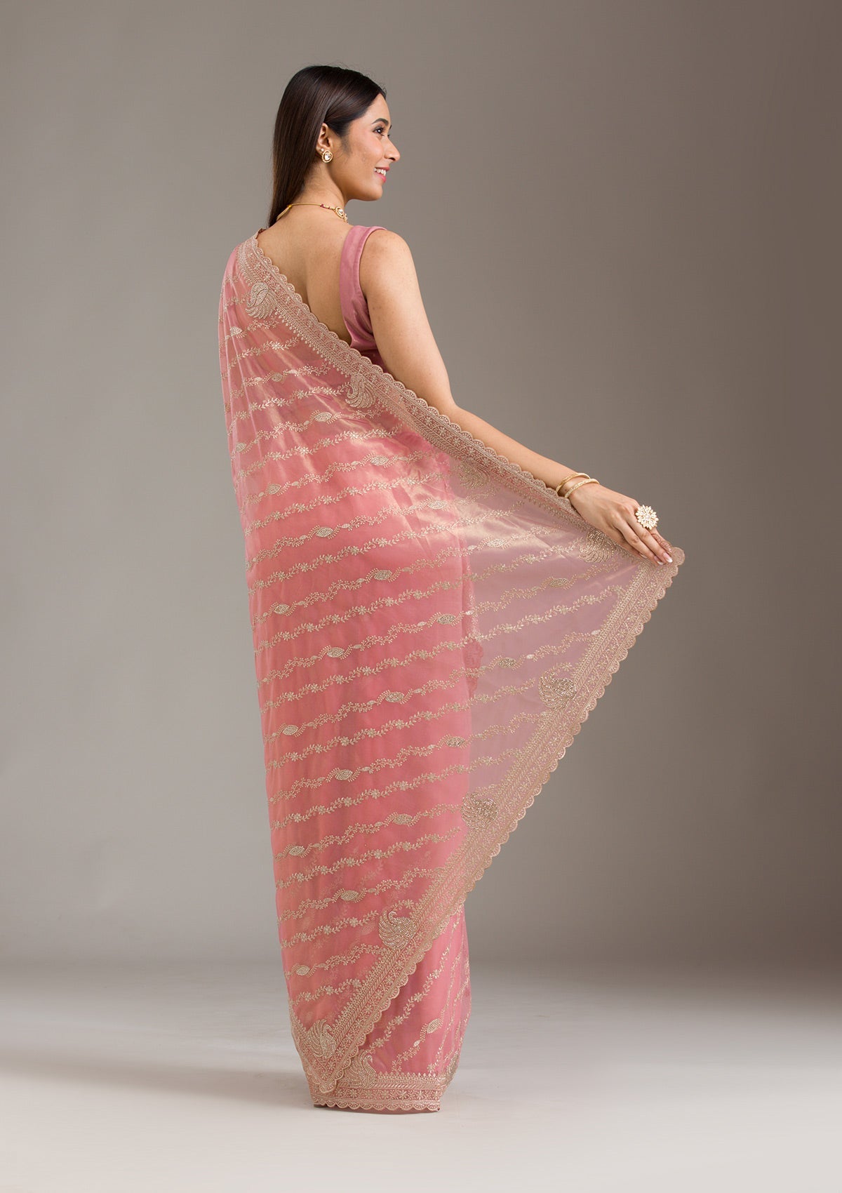 Women's Pink Zariwork Art Silk Saree