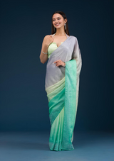 Women's Grey Stonework Satin Saree