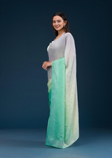 Women's Grey Stonework Satin Saree