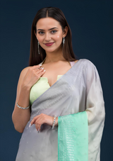 Women's Grey Stonework Satin Saree