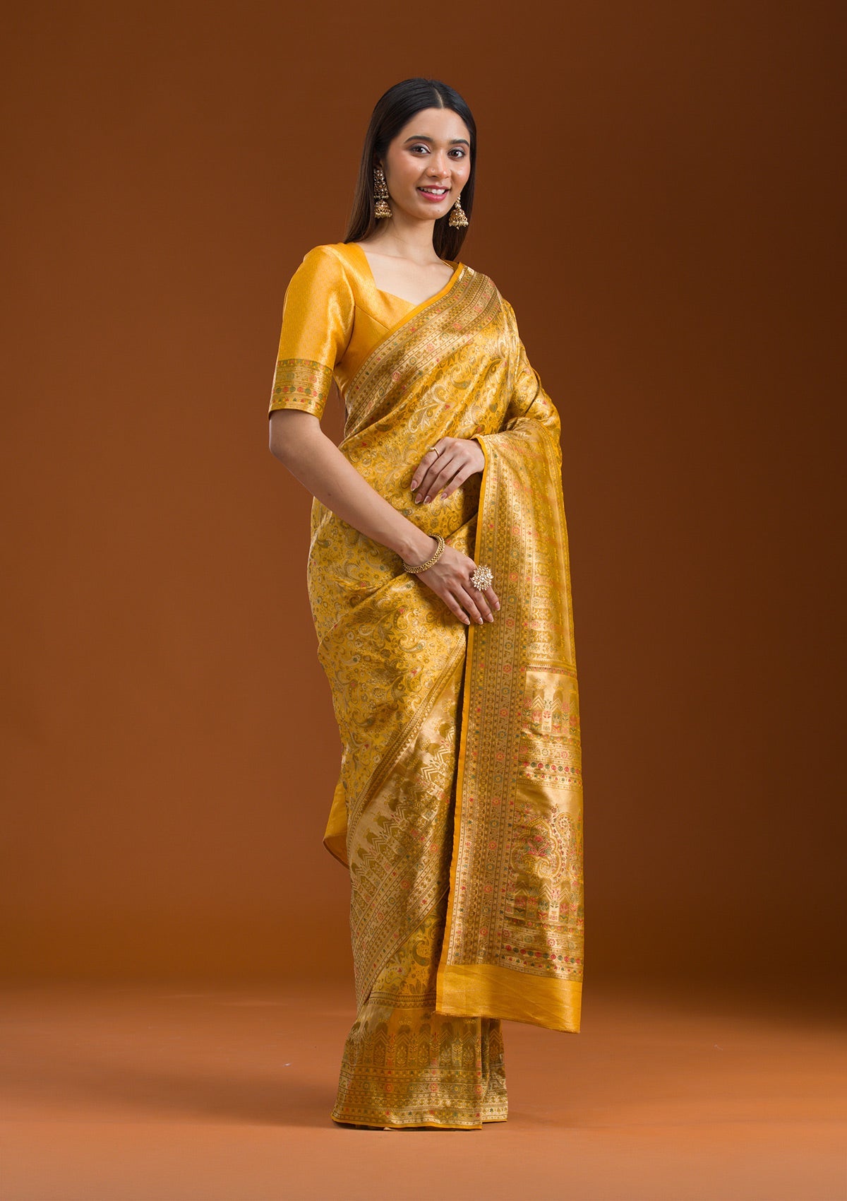 Women's Yellow Zariwork Art Silk Saree