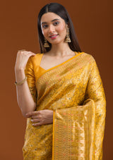 Women's Yellow Zariwork Art Silk Saree