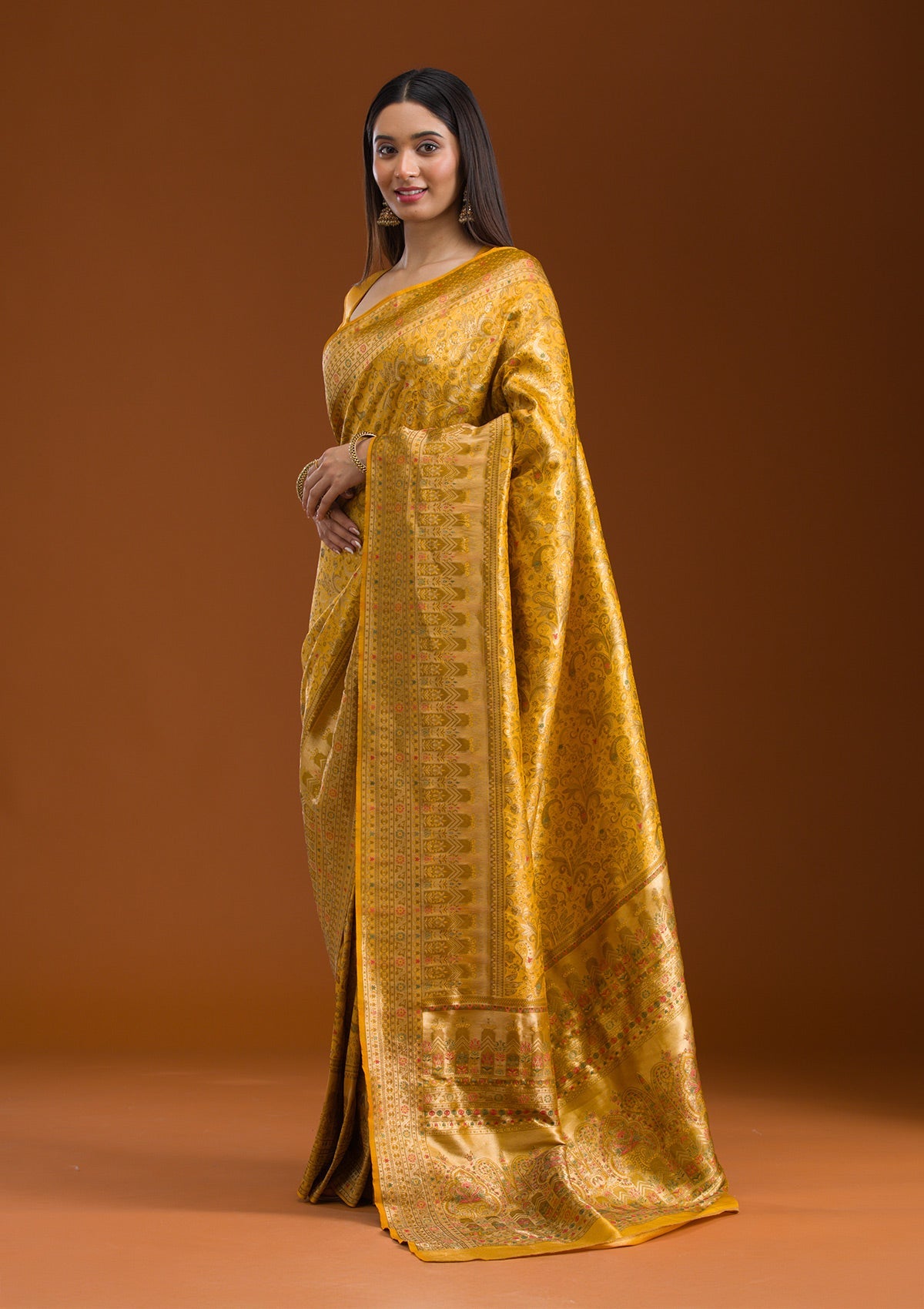 Women's Yellow Zariwork Art Silk Saree