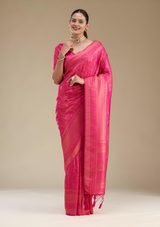 Women's Rani Pink Zariwork Art Silk Saree