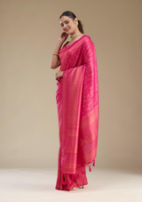 Women's Rani Pink Zariwork Art Silk Saree