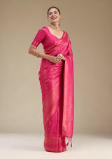 Women's Rani Pink Zariwork Art Silk Saree