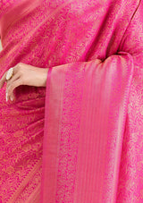 Women's Rani Pink Zariwork Art Silk Saree