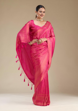 Women's Rani Pink Zariwork Art Silk Saree