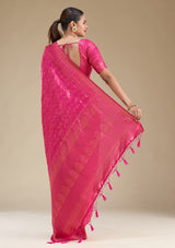 Women's Rani Pink Zariwork Art Silk Saree