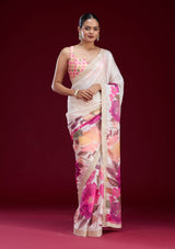 Women's Cream Cutdana Chiffon Saree