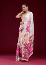 Women's Cream Cutdana Chiffon Saree