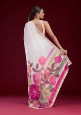 Women's Cream Cutdana Chiffon Saree