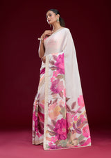 Women's Cream Cutdana Chiffon Saree