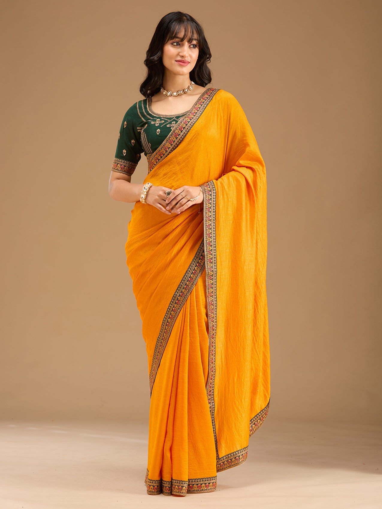 Women's Mustard Gold Zariwork Soft Raw Silk Saree