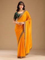Women's Mustard Gold Zariwork Soft Raw Silk Saree