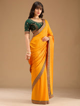 Women's Mustard Gold Zariwork Soft Raw Silk Saree
