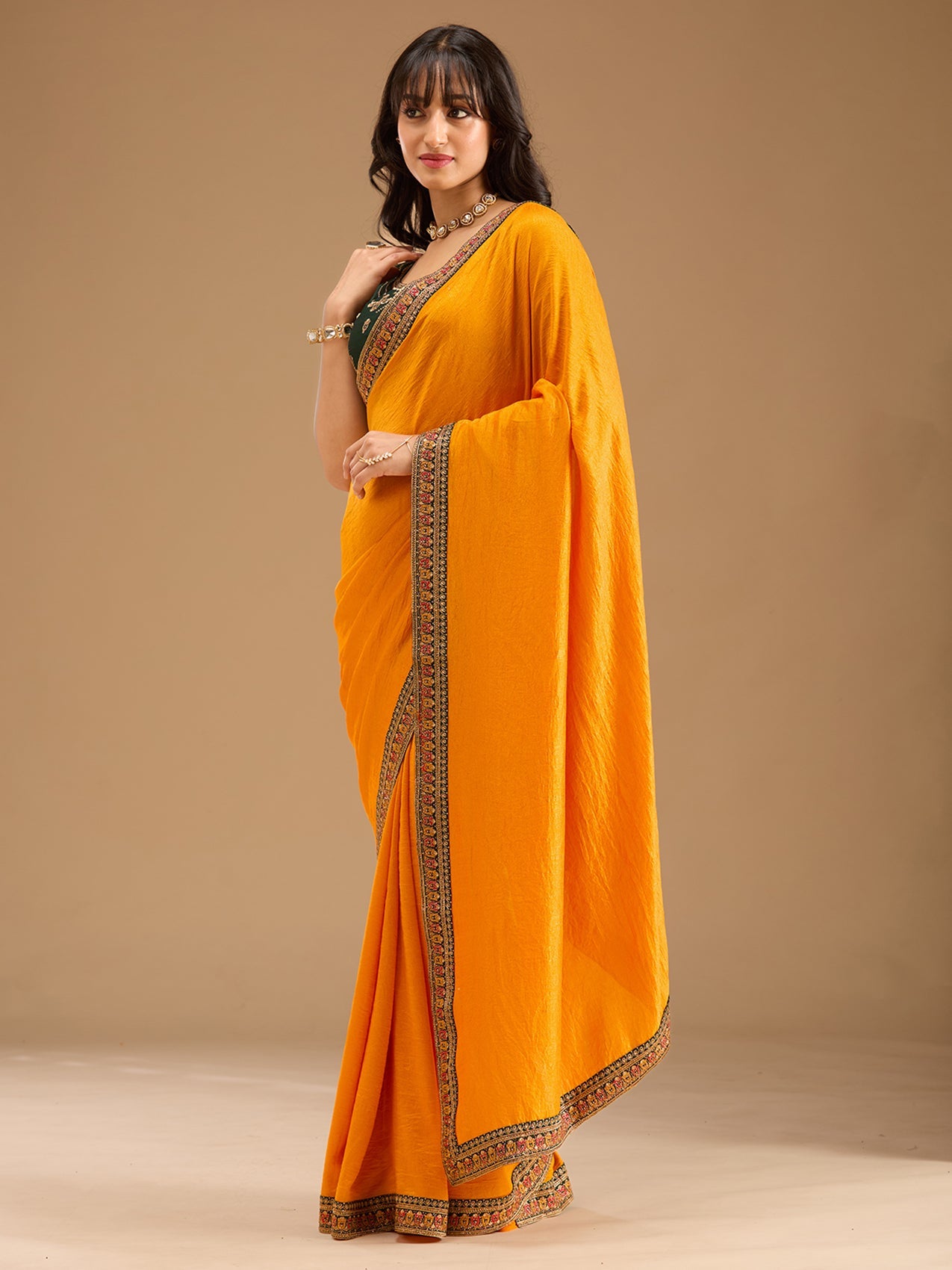 Women's Mustard Gold Zariwork Soft Raw Silk Saree