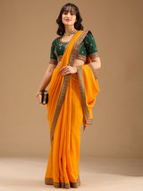 Women's Mustard Gold Zariwork Soft Raw Silk Saree