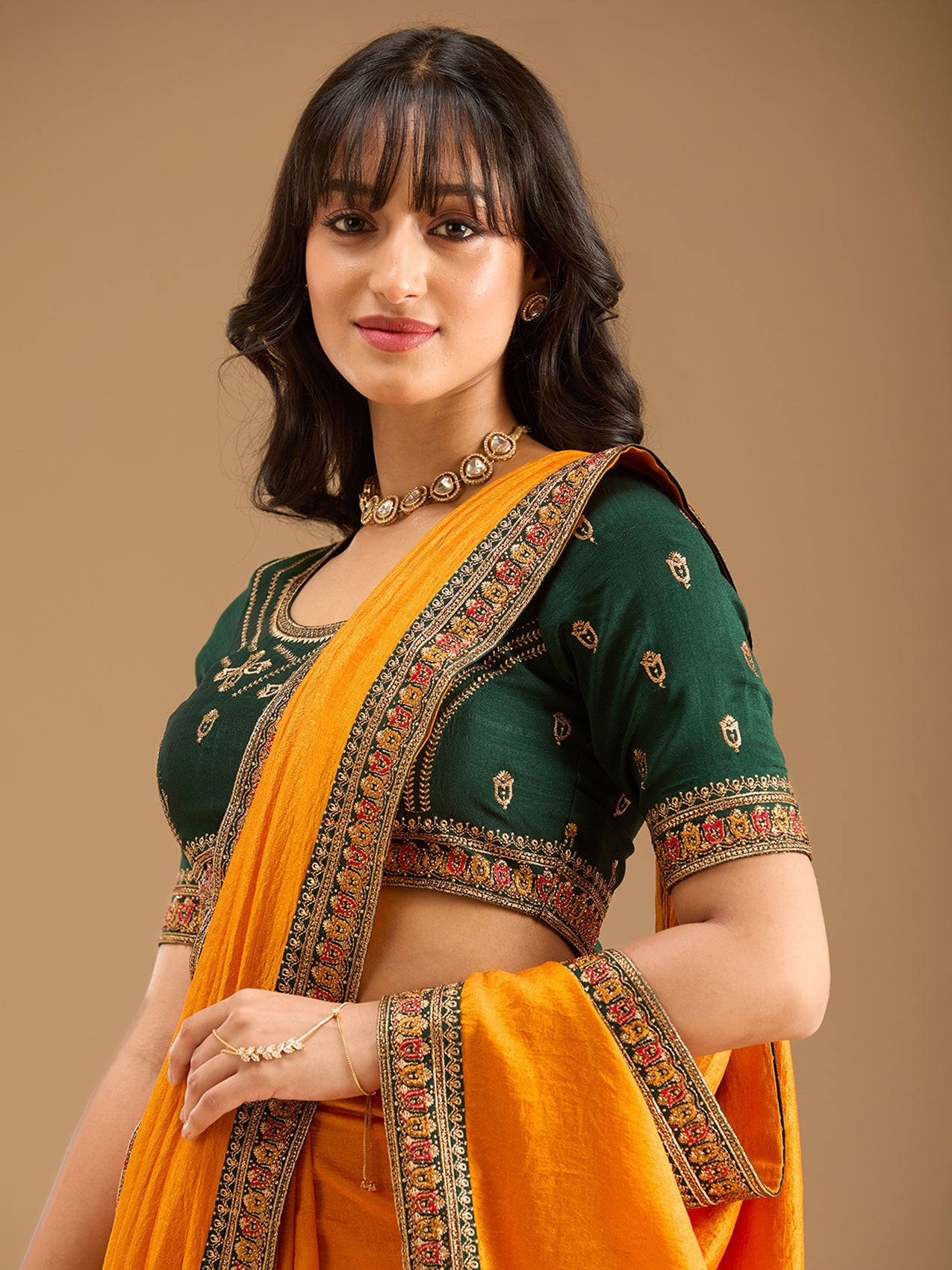 Women's Mustard Gold Zariwork Soft Raw Silk Saree