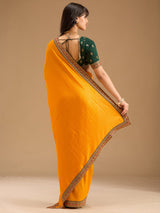 Women's Mustard Gold Zariwork Soft Raw Silk Saree