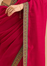 Women's Rani Pink Gold Zariwork Soft Raw Silk Saree