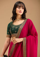 Women's Rani Pink Gold Zariwork Soft Raw Silk Saree