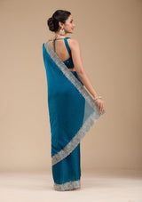 Women's Peacock Blue Zariwork Silk Saree