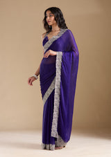 Women's Violet  Zariwork (Silver) Chiffon Saree