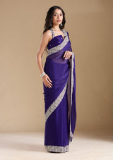 Women's Violet  Zariwork (Silver) Chiffon Saree