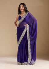 Women's Violet  Zariwork (Silver) Chiffon Saree