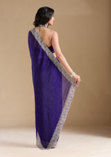 Women's Violet  Zariwork (Silver) Chiffon Saree