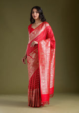 Women's Red Stonework Banarasi Silk Saree