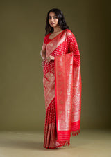 Women's Red Stonework Banarasi Silk Saree