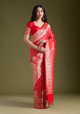 Women's Red Stonework Banarasi Silk Saree