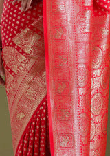Women's Red Stonework Banarasi Silk Saree