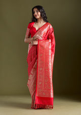 Women's Red Stonework Banarasi Silk Saree