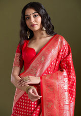 Women's Red Stonework Banarasi Silk Saree