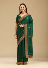 Women's Bottle Green Kashmiri Soft Raw Silk Saree