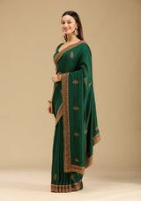 Women's Bottle Green Kashmiri Soft Raw Silk Saree