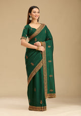Women's Bottle Green Kashmiri Soft Raw Silk Saree