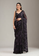 Women's Purple Threadwork Georgette Saree