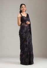 Women's Purple Threadwork Georgette Saree