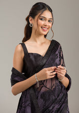 Women's Purple Threadwork Georgette Saree