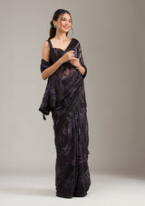 Women's Purple Threadwork Georgette Saree