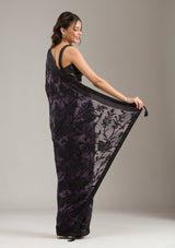 Women's Purple Threadwork Georgette Saree