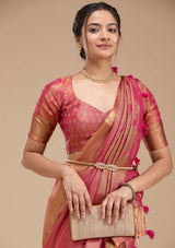 Women's Rani Pink Printed Art Silk Saree