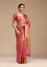 Women's Rani Pink Printed Art Silk Saree
