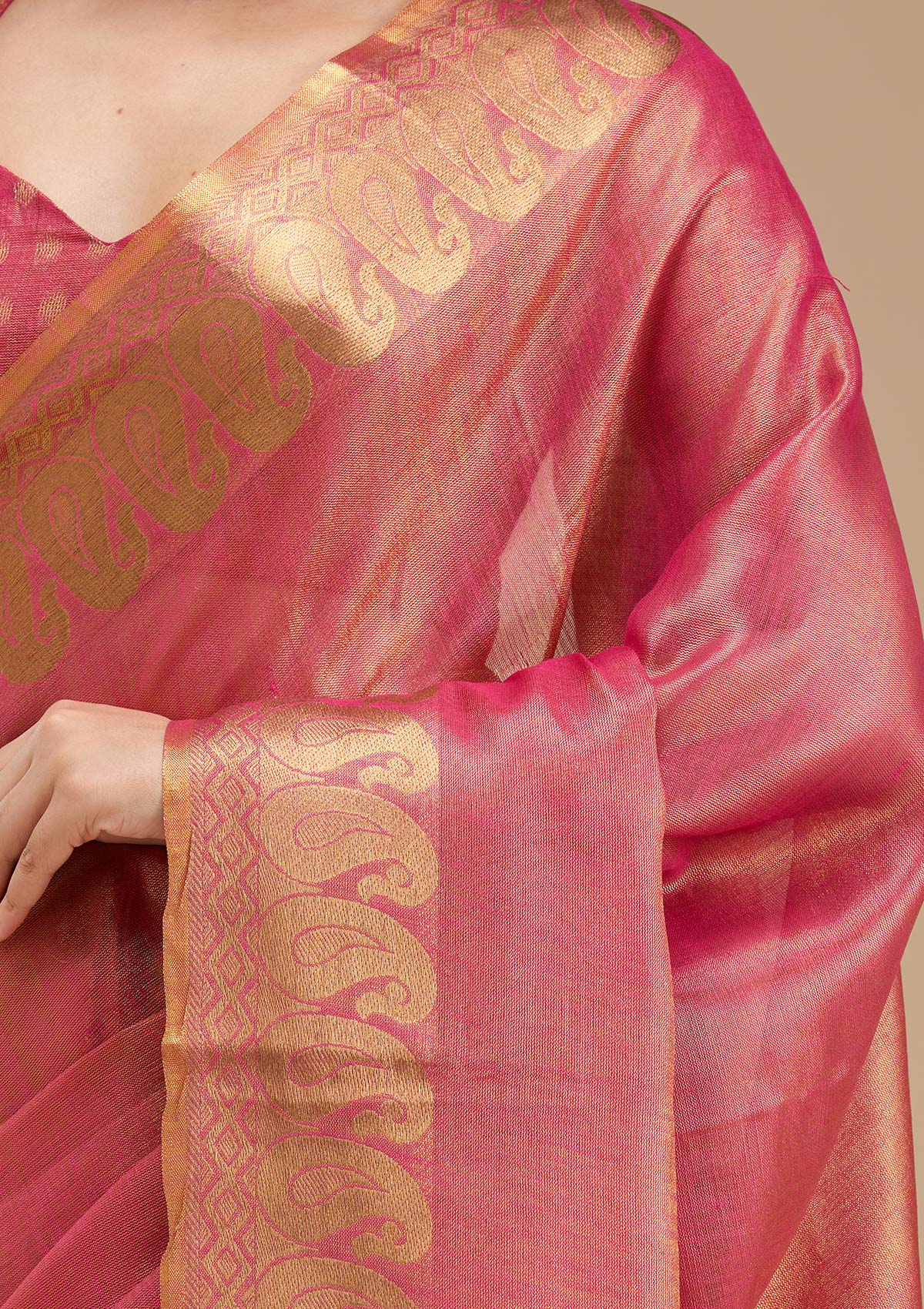 Women's Rani Pink Printed Art Silk Saree