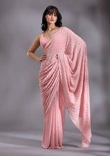 Women's Peach Pearlwork Chiffon Saree